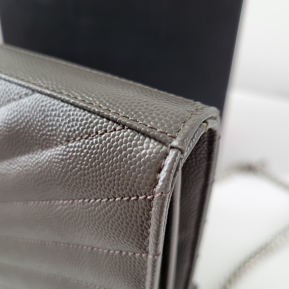 Saint Laurent Crossbody Bag Large Wallet on Chain‎ Gray YSL Monogram Cassandre - Picture 13 of 16